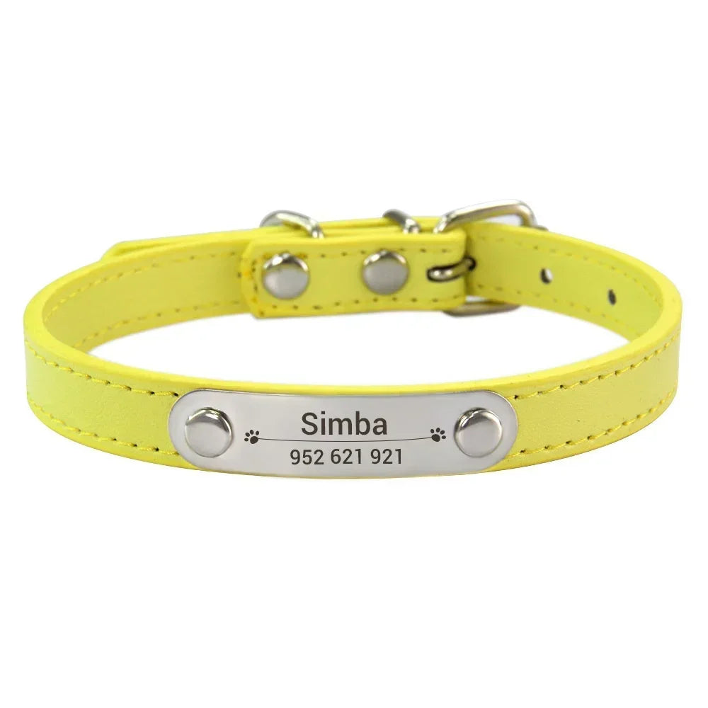 Personalized Dog Collar with Engraved ID Tag – PU Leather, Anti-Lost