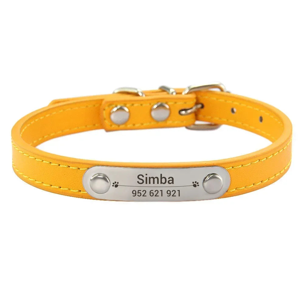 Personalized Dog Collar with Engraved ID Tag – PU Leather, Anti-Lost