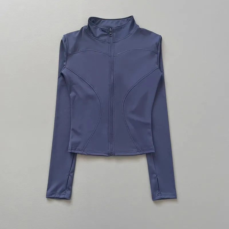 Women's Slim-Fit Zip-Up Athletic Jacket – Long Sleeve Running & Yoga Top