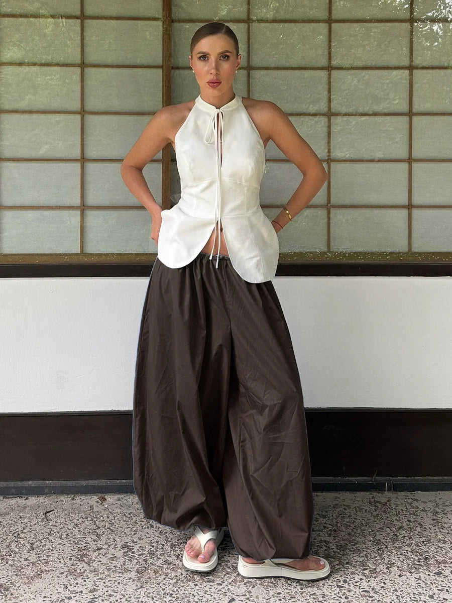 Women's Wide Leg Lantern Pants – Loose Cotton Casual Trousers