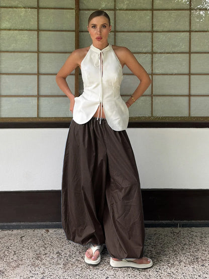 Women's Wide Leg Lantern Pants – Loose Cotton Casual Trousers