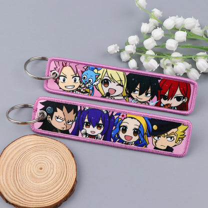 Anime Embroidery Keychain Tag – Cartoon Character Key Ring for Motorcycle, Car & Backpack