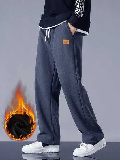 Men's Fleece-Lined Corduroy Sweatpants – Warm Straight Leg Track Pants