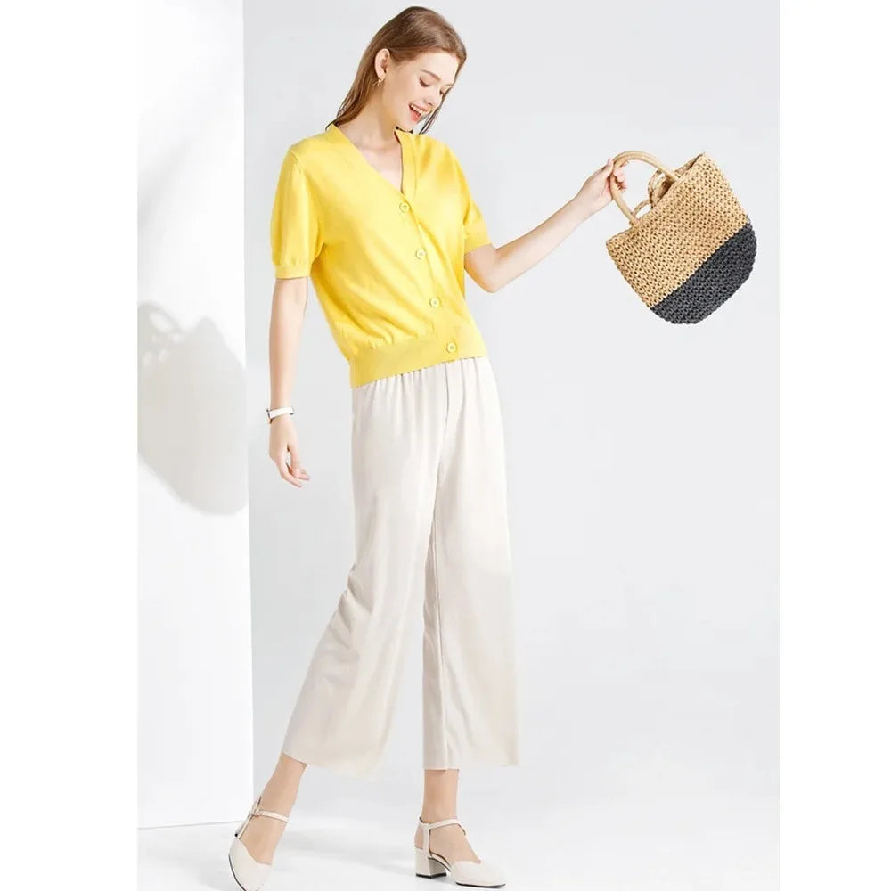 Women's Wide Leg Ice Silk Pants – Casual Summer Trousers