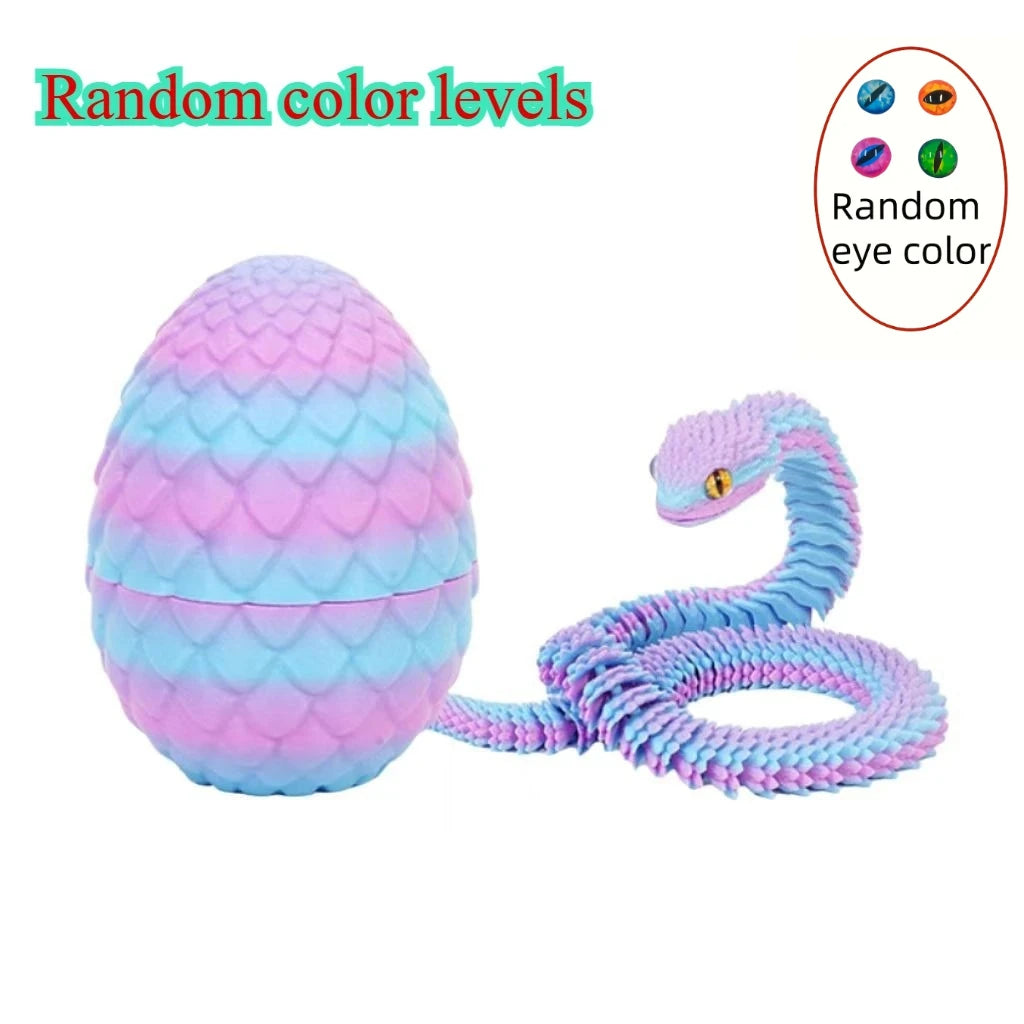 3D Printed Articulated Snake with Egg – Flexible Fidget Toy