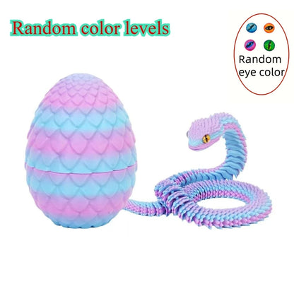 3D Printed Articulated Snake with Egg – Flexible Fidget Toy