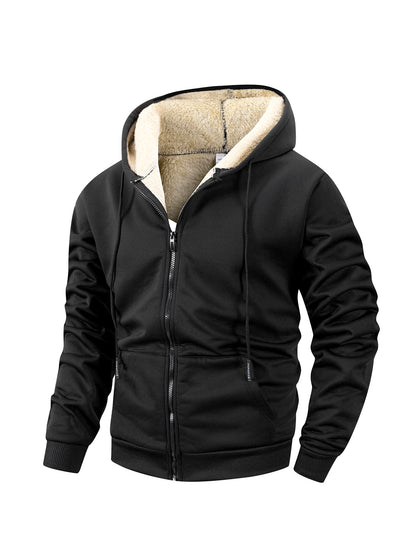 Men's Fleece-Lined Zip-Up Hoodie Jacket – Warm Winter Cardigan