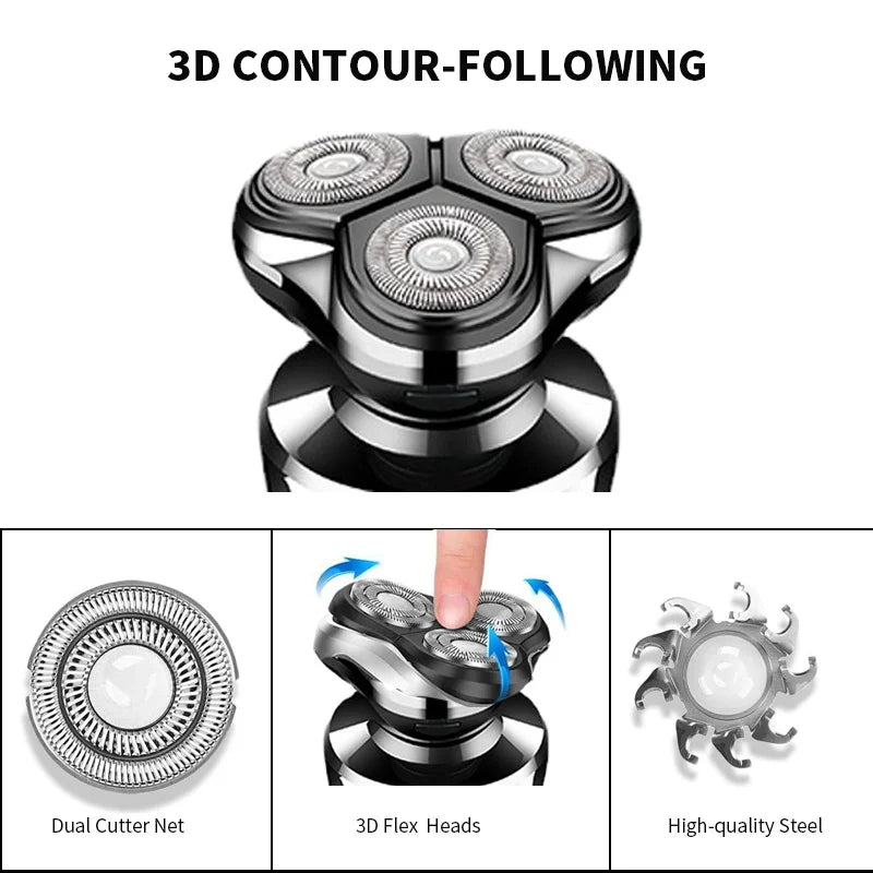 Men's Electric Shaver – Rechargeable 3-Head Rotary Razor with LED Display