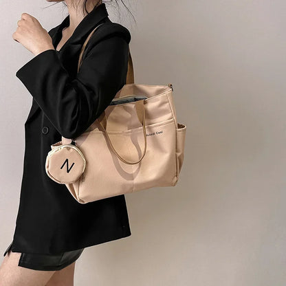 Canvas Tote Shoulder Bag for Women – Crossbody Handbag with Mini Coin Purse
