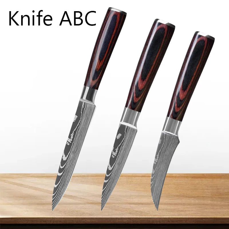 Professional Kitchen Knife Set – Stainless Steel Damascus-Style Blades