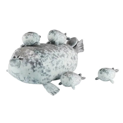 Mama Seal Plush Toy Set with 4 Baby Seals – Zipper Stuffed Animal