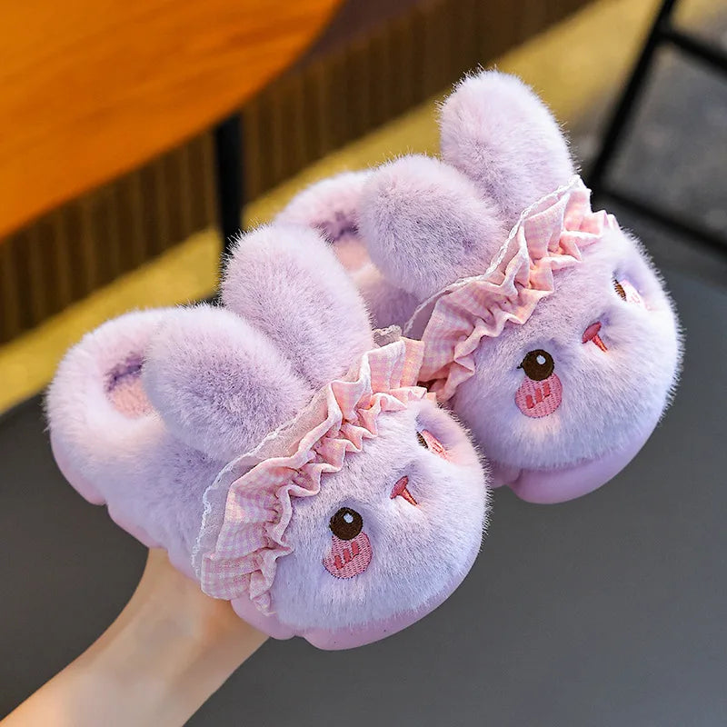 Women's Fluffy Bunny Slippers – Warm Indoor Cotton House Shoes