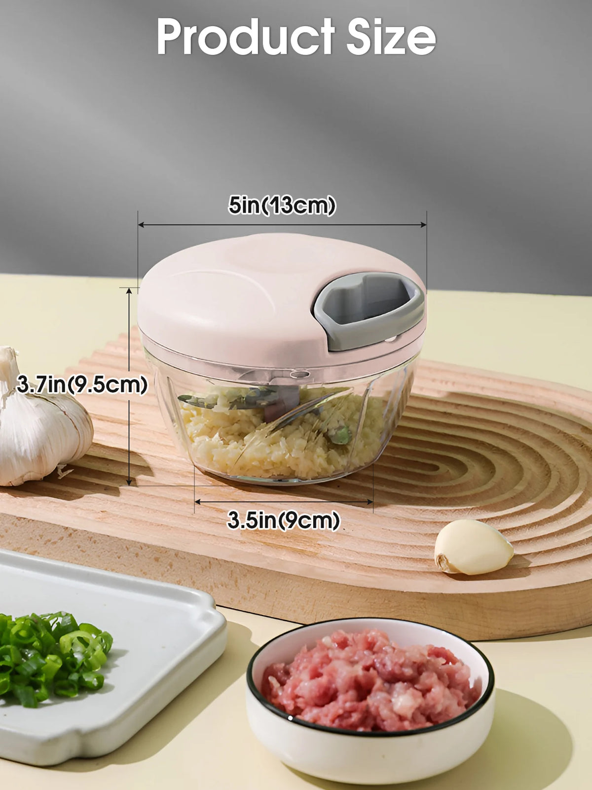 Manual Garlic Chopper – Rotating Vegetable Cutter & Crusher, 500/900ML