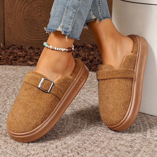 Plush Platform Slippers – Women's Fuzzy Indoor House Shoes