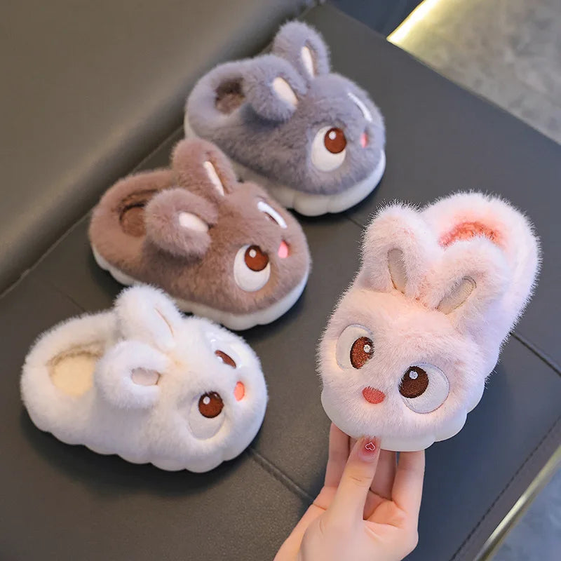 Kids Rabbit Plush Slippers - Warm Faux Fur Anti-Slip Winter Shoes