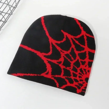Spider Web Knit Beanie – Unisex Winter Hat with Bold Graphic Design