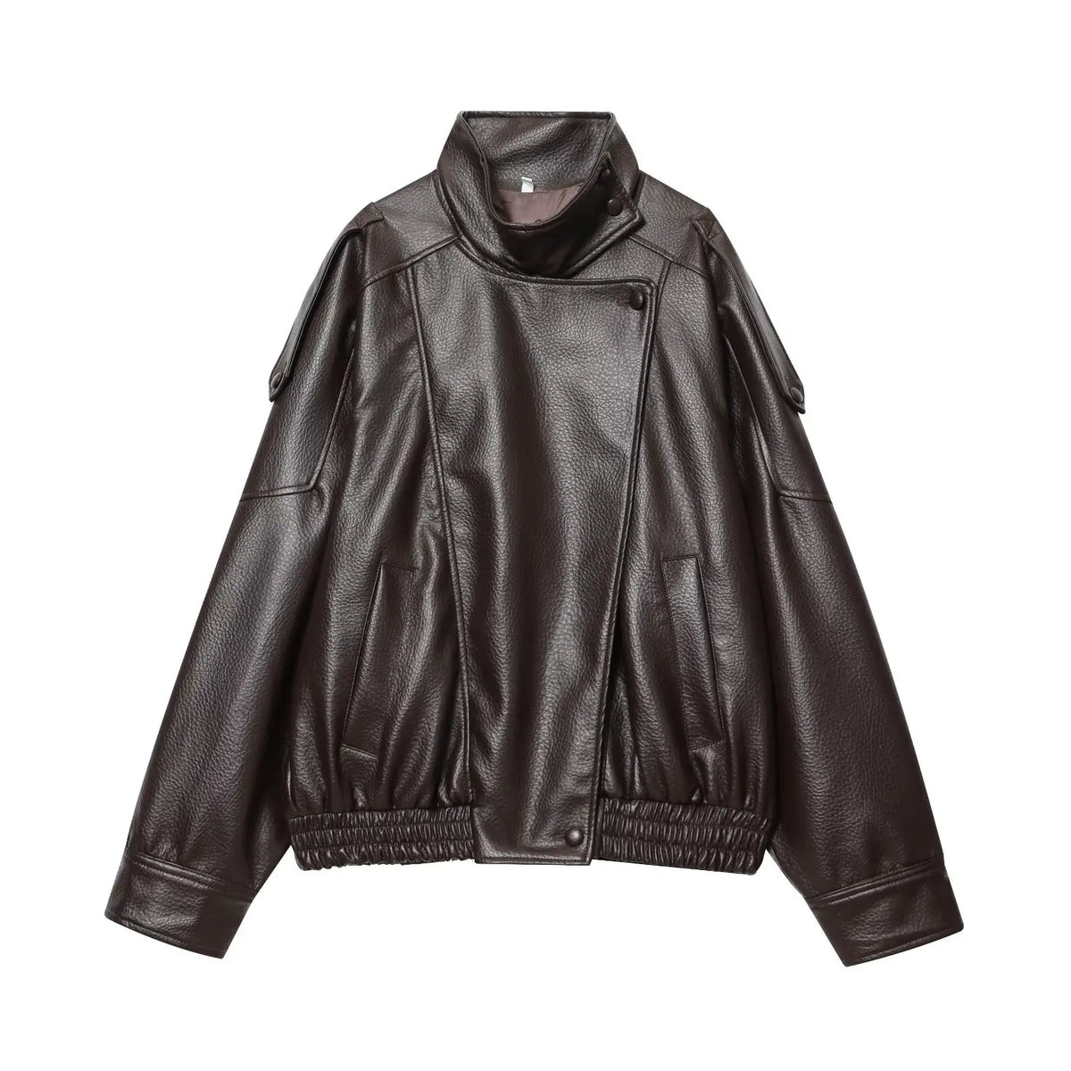 Oversized Faux Leather Jacket for Women – Button Closure