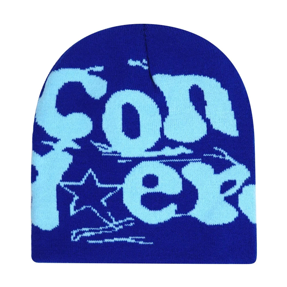 Y2K Letter Print Knit Beanie Hat – Unisex Winter Cap