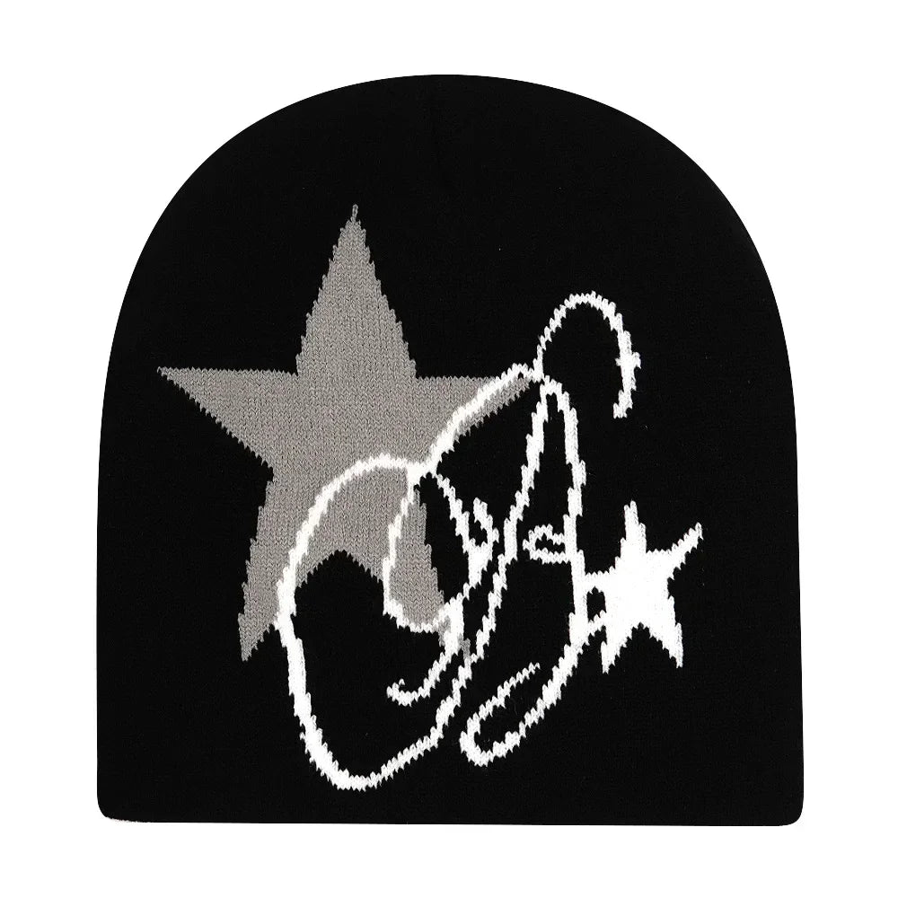Y2K Letter Print Knit Beanie Hat – Unisex Winter Cap