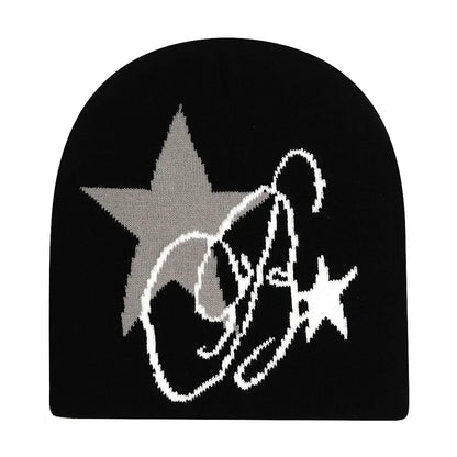 Y2K Letter Print Knit Beanie Hat – Unisex Winter Cap