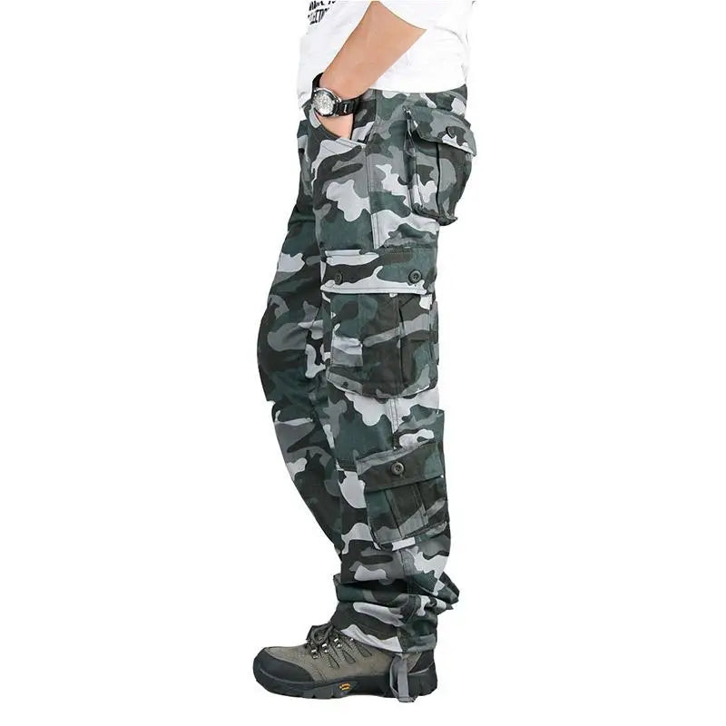 Men's Camo Tactical Cargo Pants – Multi-Pocket Cotton Work Trousers, Big Sizes