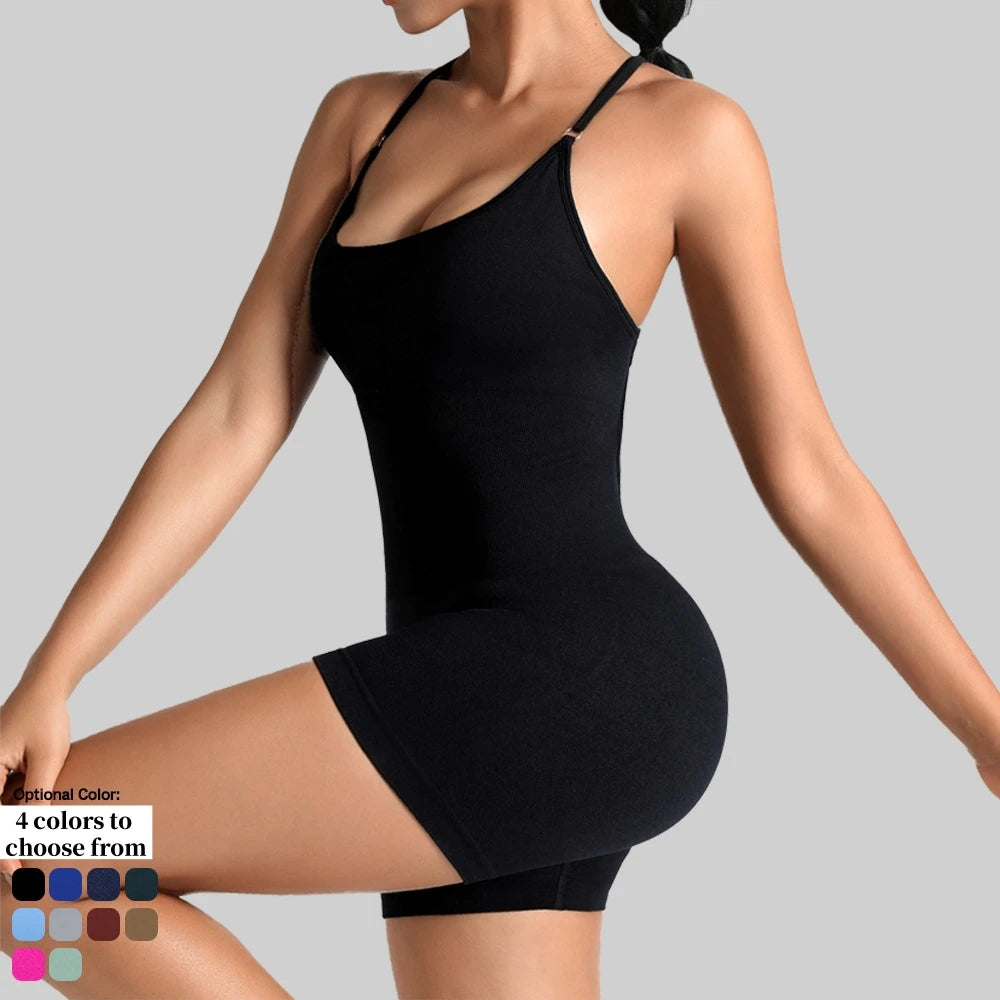 Women's Workout Romper – Seamless Open Back Yoga Jumpsuit