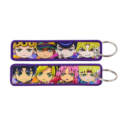 Anime Embroidery Keychain Tag – Cartoon Character Key Ring for Motorcycle, Car & Backpack