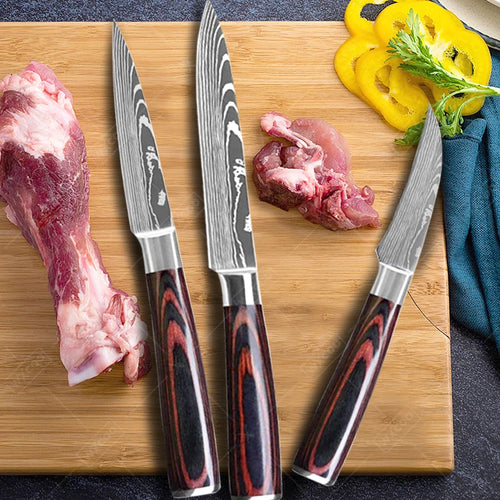 Professional Kitchen Knife Set – Stainless Steel Damascus-Style Blades