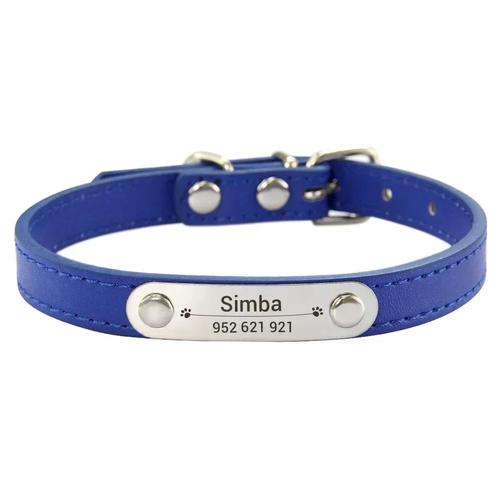 Personalized Dog Collar with Engraved ID Tag – PU Leather, Anti-Lost