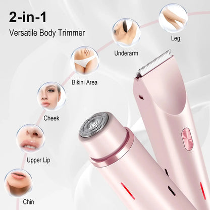 2-in-1 Women's Electric Razor & Bikini Trimmer – Face, Body & Leg Hair Removal