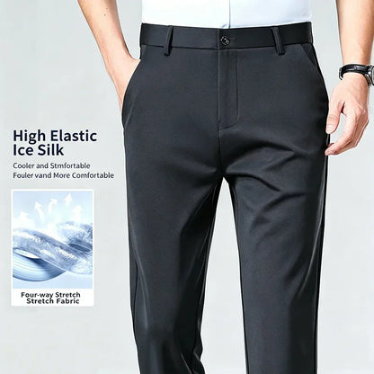Men's Stretch Dress Pants – Ice Silk Wrinkle-Resistant Formal Trousers