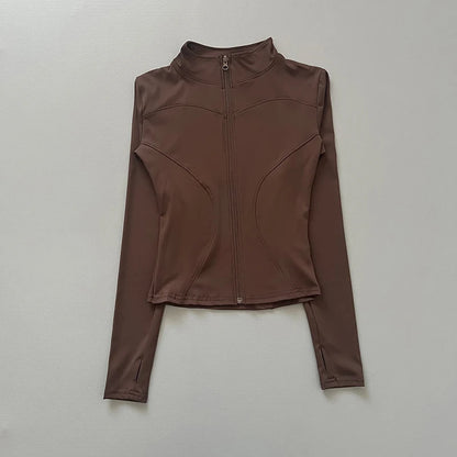Women's Slim-Fit Zip-Up Athletic Jacket – Long Sleeve Running & Yoga Top