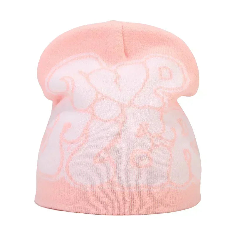 Y2K Letter Print Knit Beanie Hat – Unisex Winter Cap