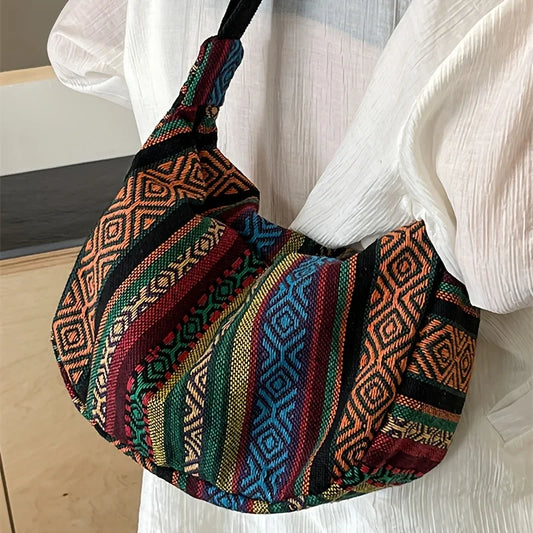 Tribal Boho Shoulder Bag – Foldable Crossbody with Zipper