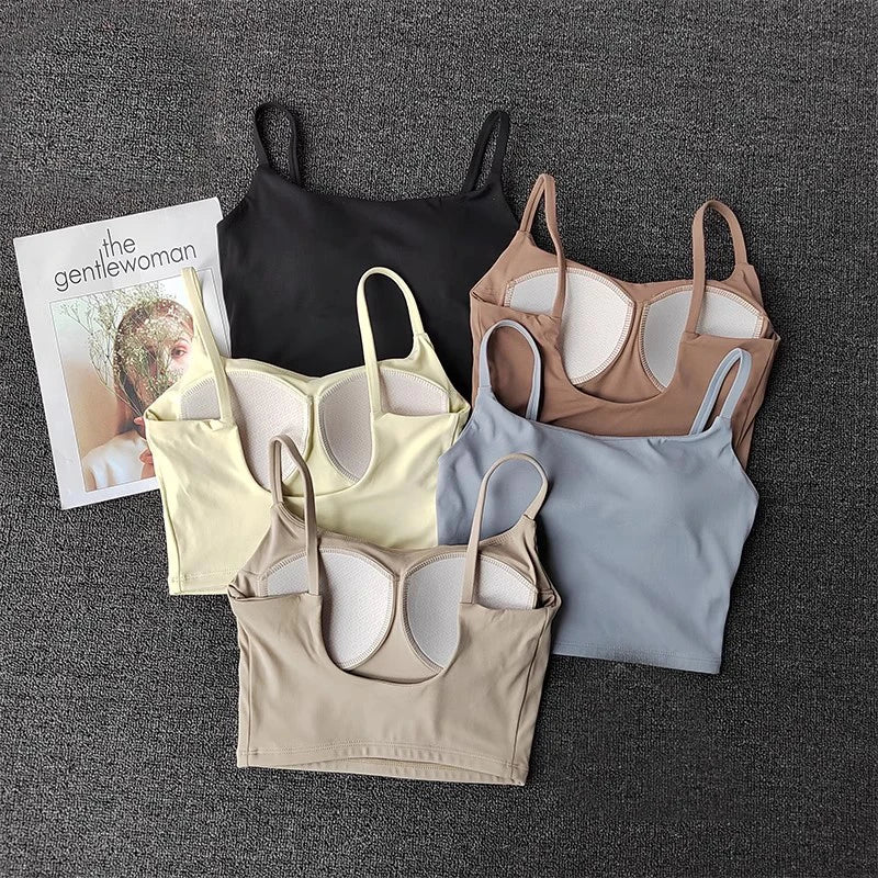Women's Padded Sports Bra Camisole – Push-Up Crop Top for Gym & Yoga