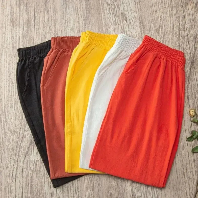 Women's Cotton Linen Harem Pants – Elastic Waist Cropped