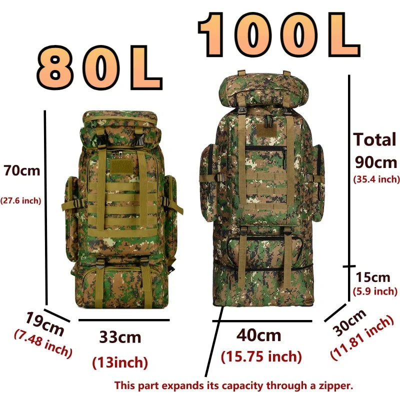 Large Tactical Mountaineering Backpack 80L/100L MOLLE Hiking Bag