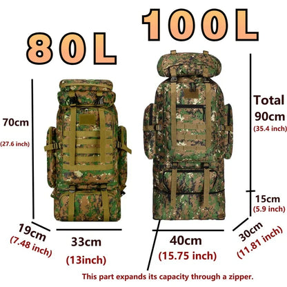 Large Tactical Mountaineering Backpack 80L/100L MOLLE Hiking Bag