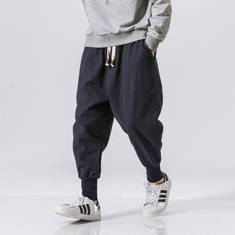 Men's Cotton Linen Harem Pants – Baggy Drop-Crotch Joggers
