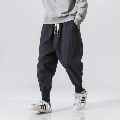 Men's Cotton Linen Harem Pants – Baggy Drop-Crotch Joggers