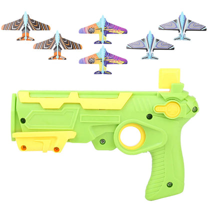 Airplane Launcher Gun Toy with 6 Foam Glider Planes