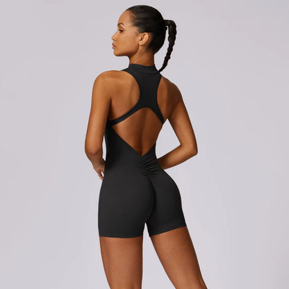 Women's Yoga Jumpsuit Set - Scrunch Back Zipper Gym Sportswear