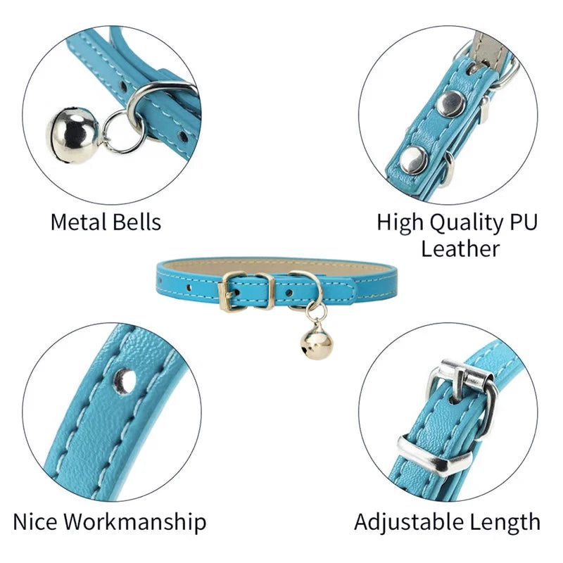 Adjustable PU Leather Cat Collar with Bell