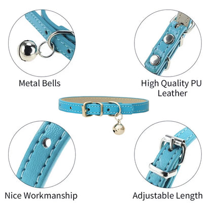 Adjustable PU Leather Cat Collar with Bell