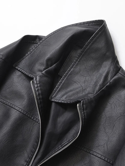 Women's Oversized Faux Leather Jacket – Retro Streetwear Zip Coat