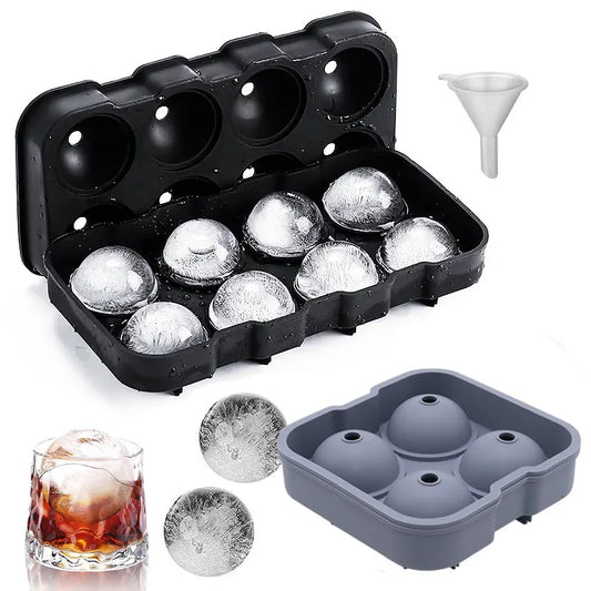 Silicone Round Ice Ball Maker Tray – 4/8 Cavity with Lid