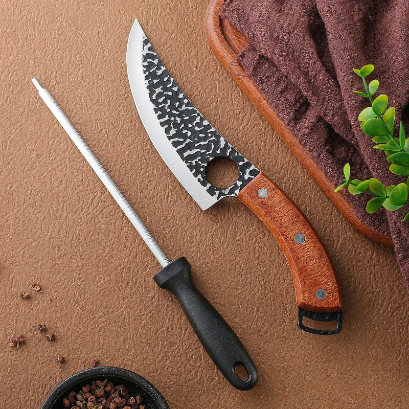 Handmade Forged Butcher Knife – Boning & Meat Cleaver with Wood Handle