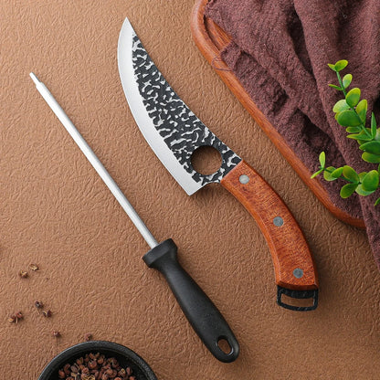 Handmade Forged Butcher Knife – Boning & Meat Cleaver with Wood Handle