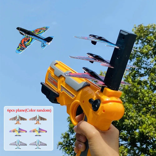 Airplane Launcher Gun Toy with 6 Foam Glider Planes