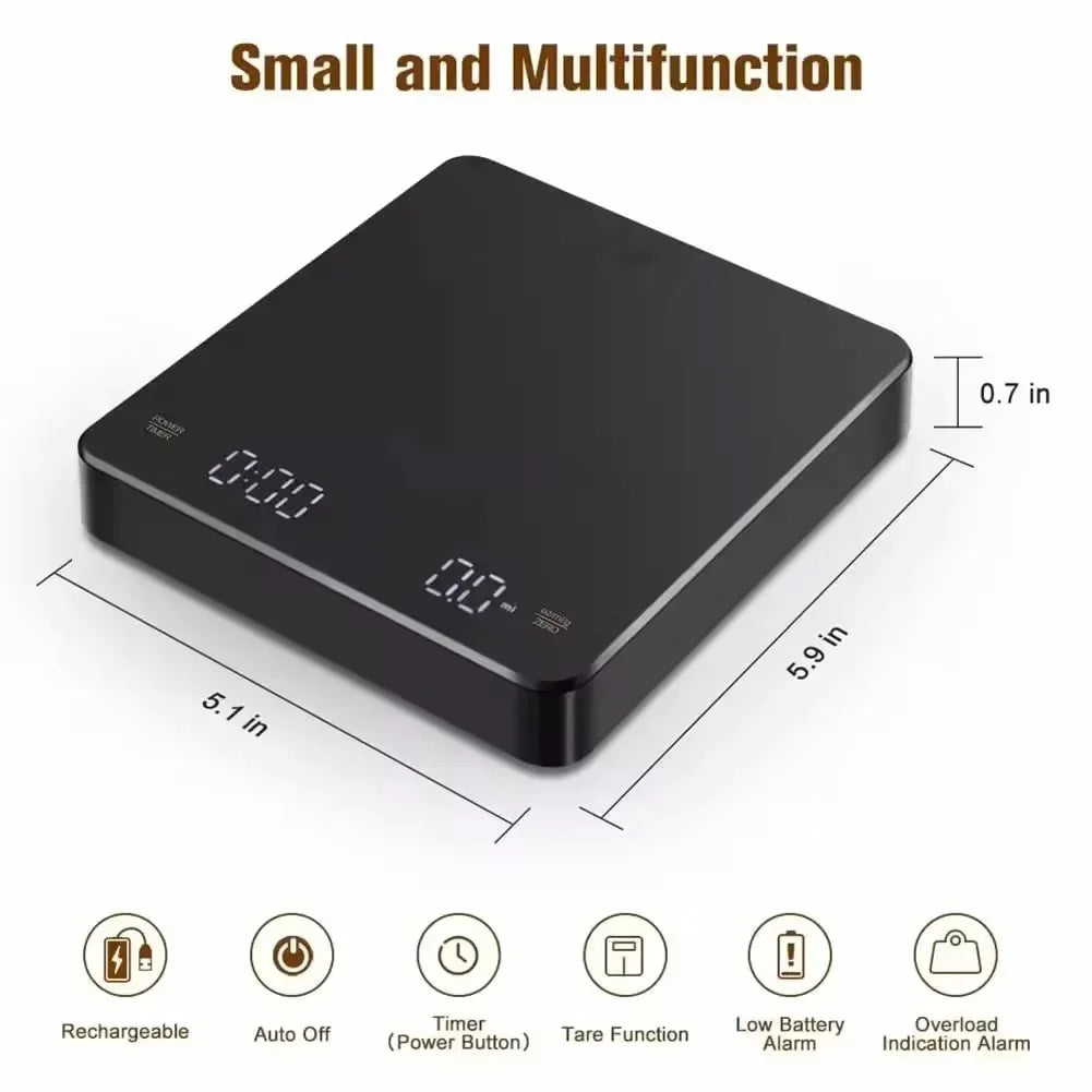 Digital Kitchen Scale with Timer – USB, LED, 3kg/0.1g Precision